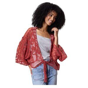 LC Lauren Conrad Womens Mauve Lace Boho Lightweight Tie Front Top OS New